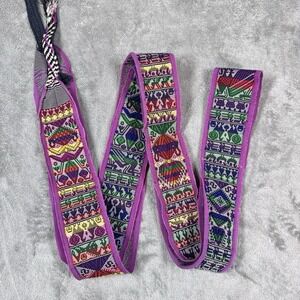 Handmade Guatemalan Embroidered Sash Belt Mayan Textile Purple Trim